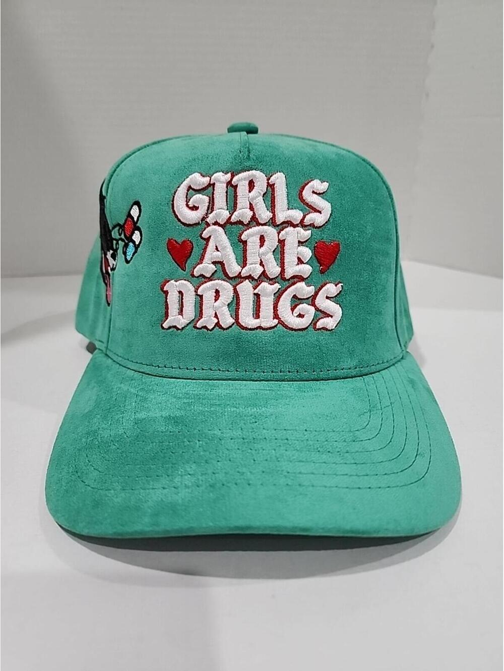 Hat Cap "Girls Are Like Drugs" Custom Hats - AQUA WITH WHITE LETTERS